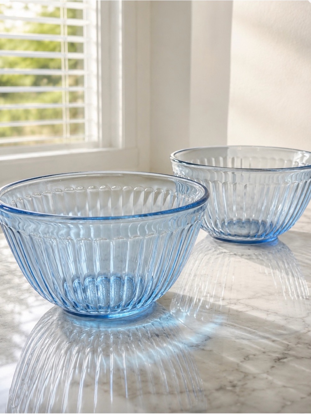 Vintage Pyrex 7401-S Aqua Tint Ribbed 3 Cup Mixing Bowls Set of 2 USA